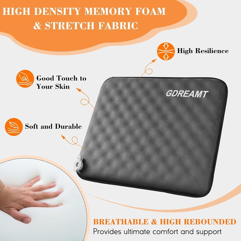 GDREAMT Inflatable Seat Cushion, Self-Inflating Memory Foam Stadium Seats Cushion Portable Camping Air-Foam Sitting Pad for Travel Airplane Car Bleachers Backpacking Office, Lightweight & Compact - Image 3